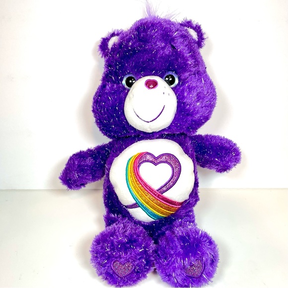 35th Anniversary LIMITED EDITION 13" Purple Glitter Rainbow Heart Care Bear - Picture 1 of 6